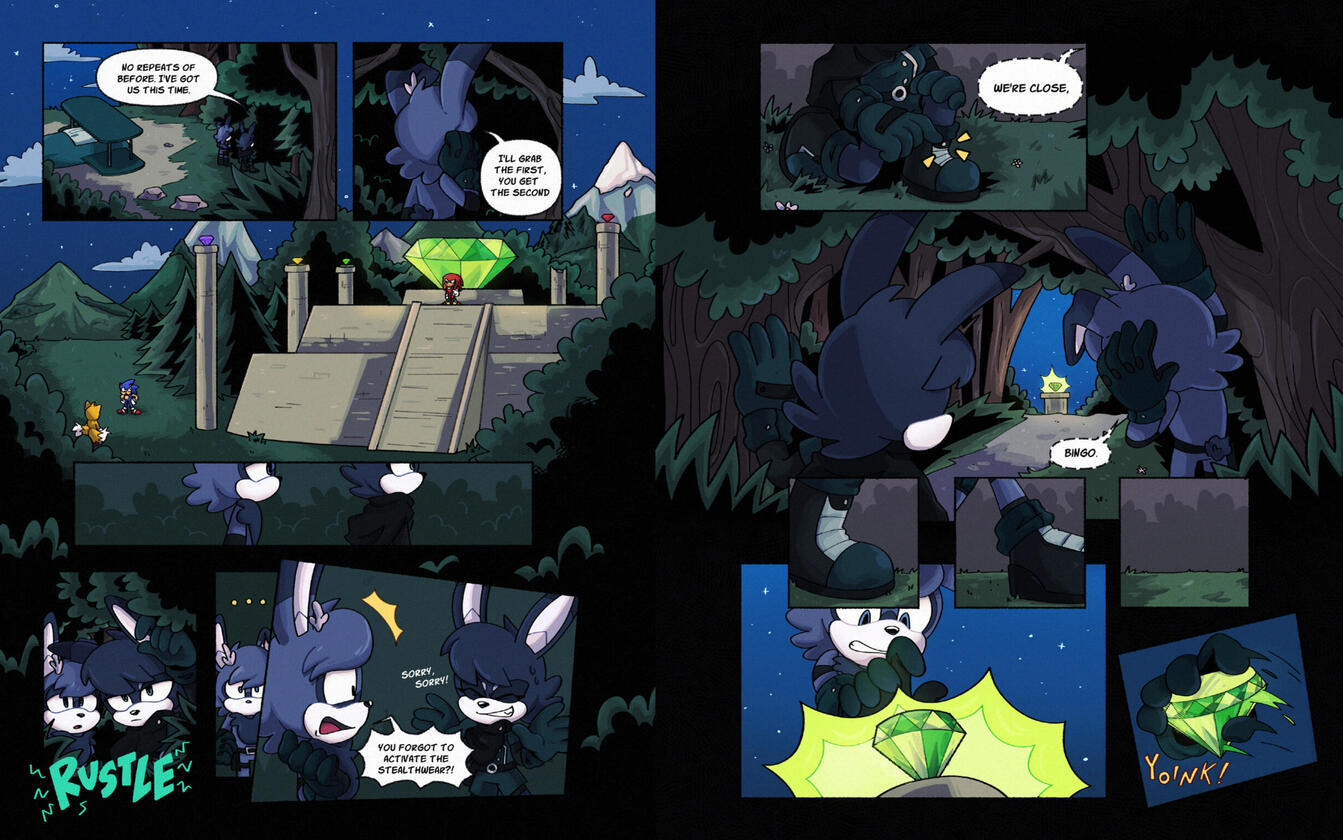 A spread from &quot;Cottontail Heist&quot;, University final project. - 2023.